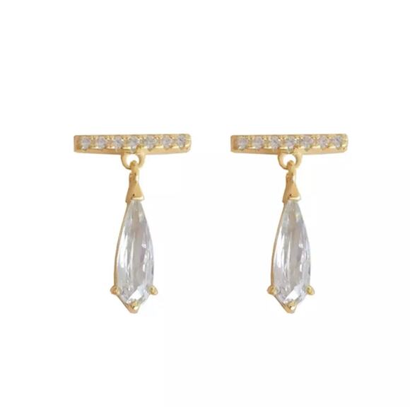 Josie Crystal Teardrop Dainty Gold Earrings - Picture 1 of 8